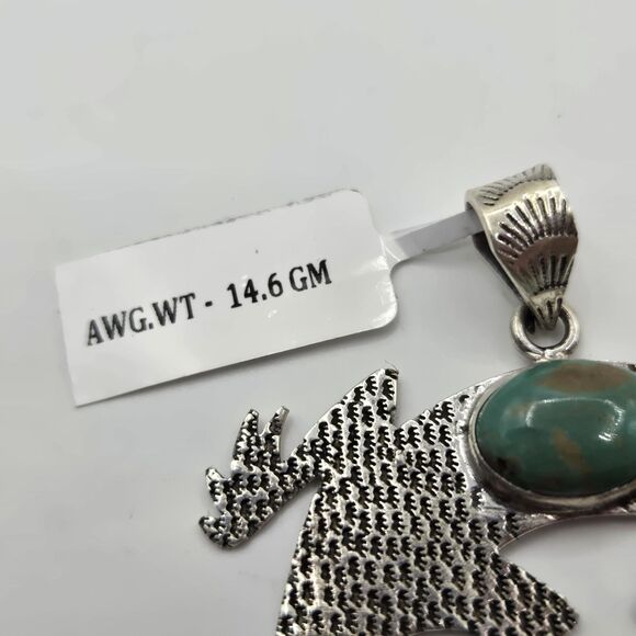 Stunning LARGE Natural Green Turquoise Lizard Gecko Pendant Sterling Silver 925 - Picture 4 of 10